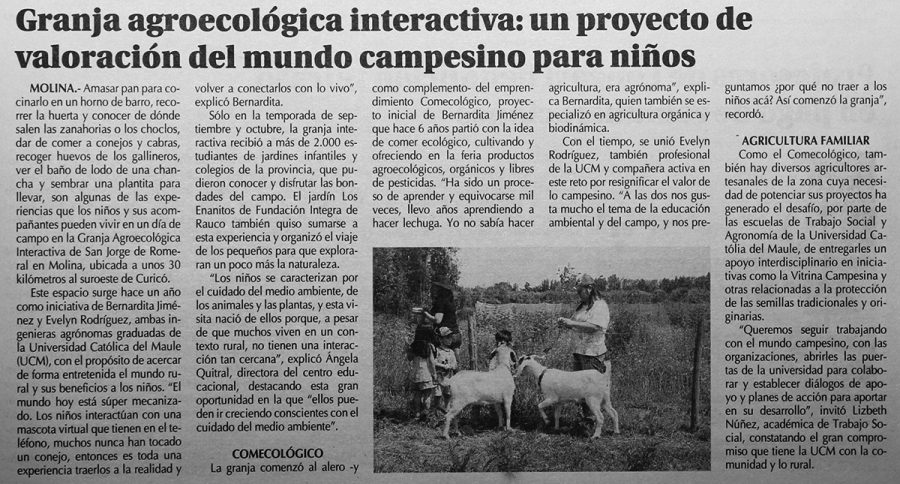 04 de enero 2017 en Diario El Centro: “Granja agroecológica interactiva: un proyecto de valoración del mundo campesino para niños”