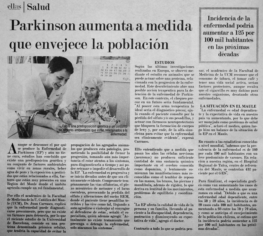 04 de abril en Diario El Centro: “Parkinson aumenta a medida que envejece la población”