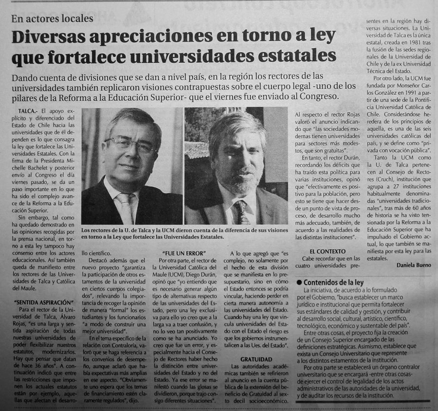 04 de junio en Diario El Centro: “Diversas apreciaciones en torno a la ley que fortalece universidades estatales”
