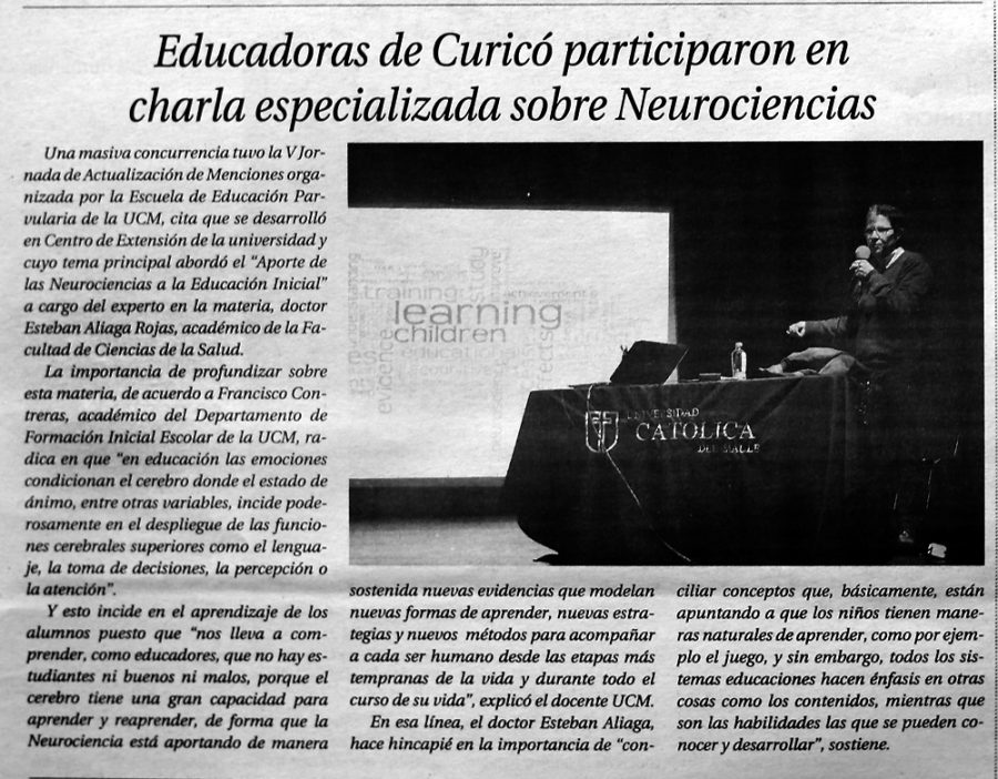 04 de septiembre en Diario El Centro: “Educadoras de Curicó participaron en charla especializada sobre Neurociencias”