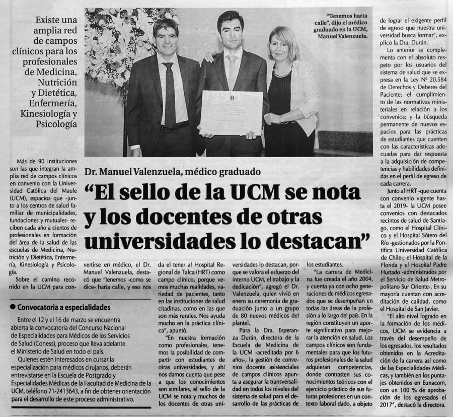 04 de marzo en Diario El Centro: “El sello de la UCM se nota y los docentes de otras universidades lo destacan”