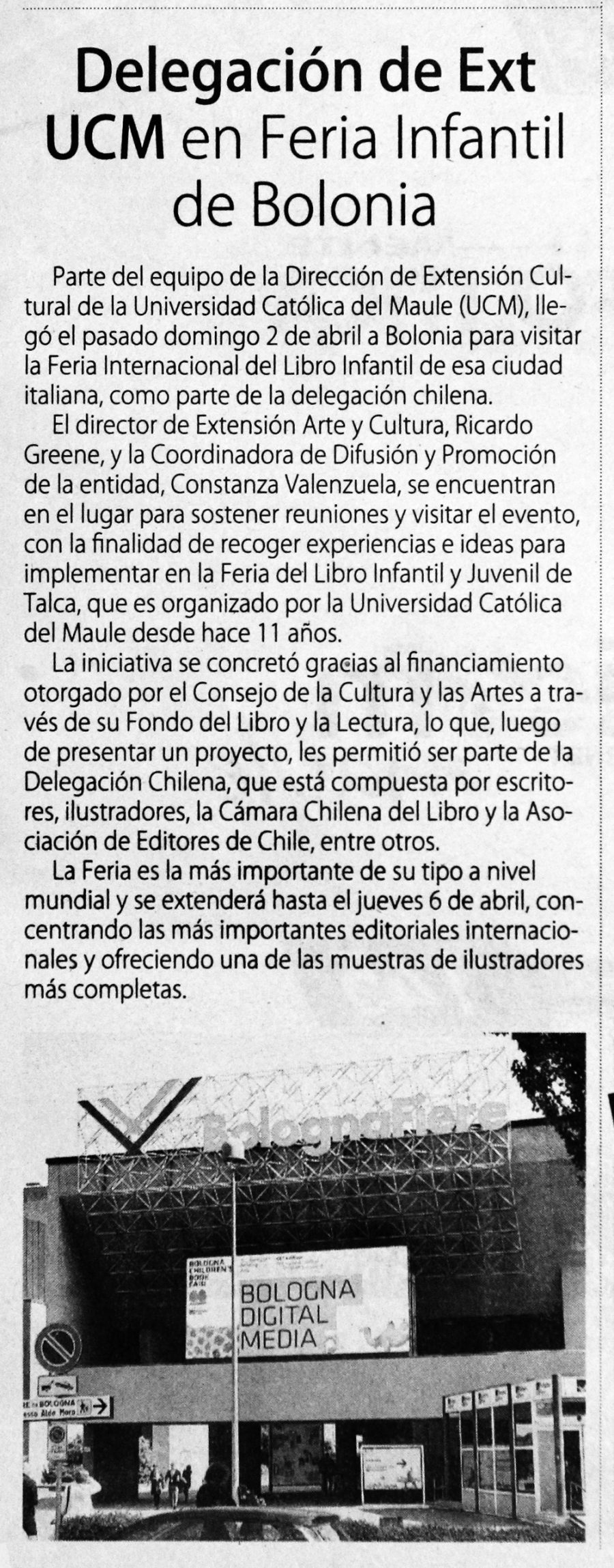 05 de abril en Diario El Centro: “Delegación de EXT UCM en Feria Infantil de Bolonia”