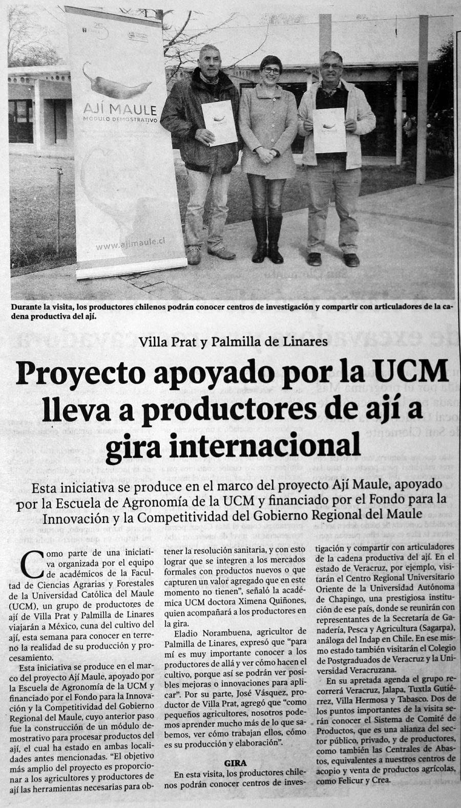 05 de junio en Diario El Centro: “Proyecto apoyado por la UCM lleva a productores de ají a gira internacional”