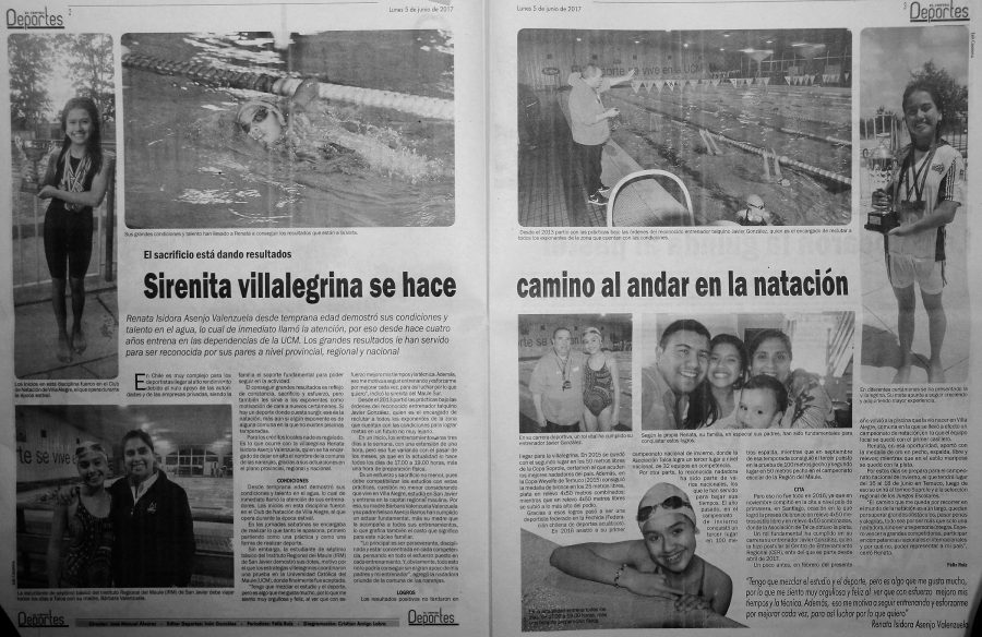 05 de junio en Diario El Centro: “Sirenita villalegrina se hace camino al andar en natación”