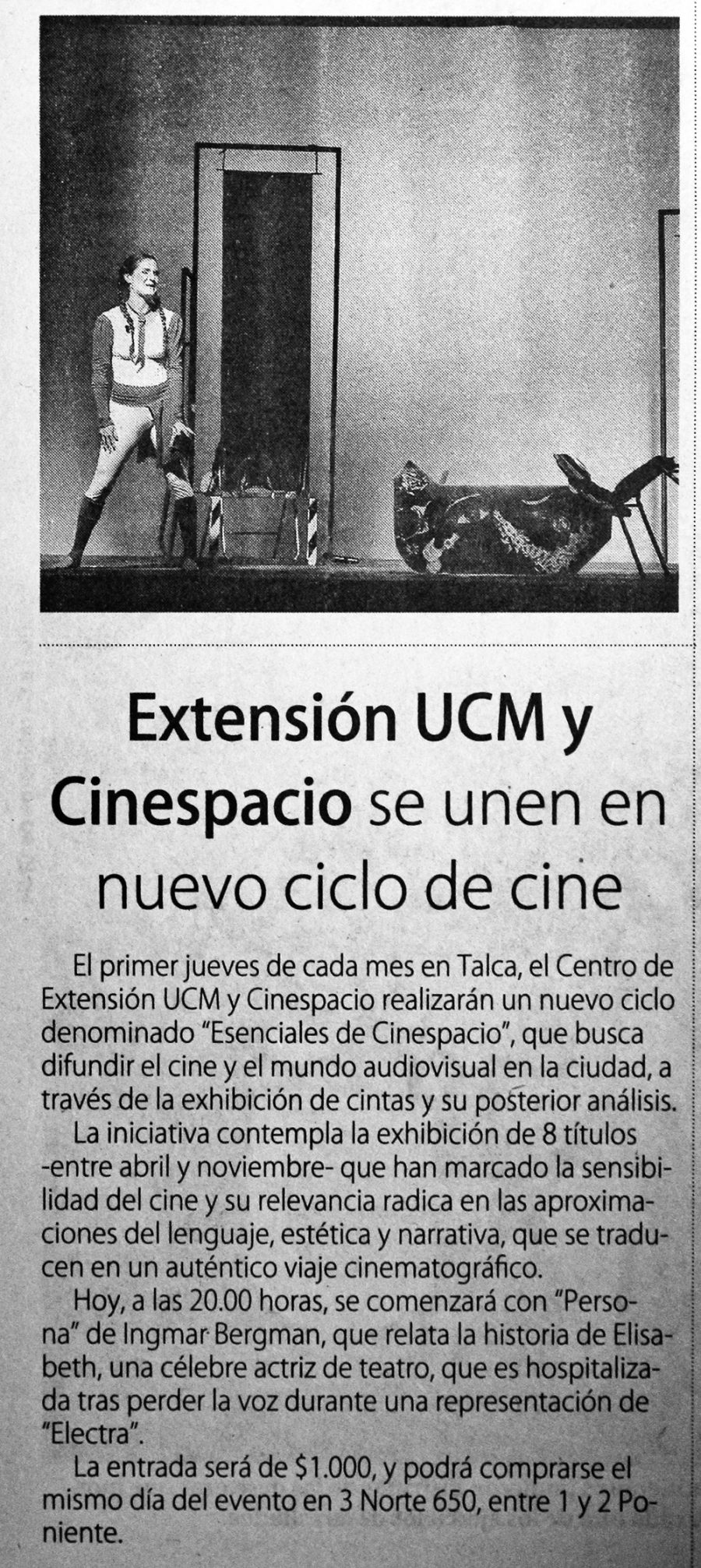 06 de abril en Diario El Centro: “Extensión UCM y Cinespacio se unen en nuevo ciclo de cine”