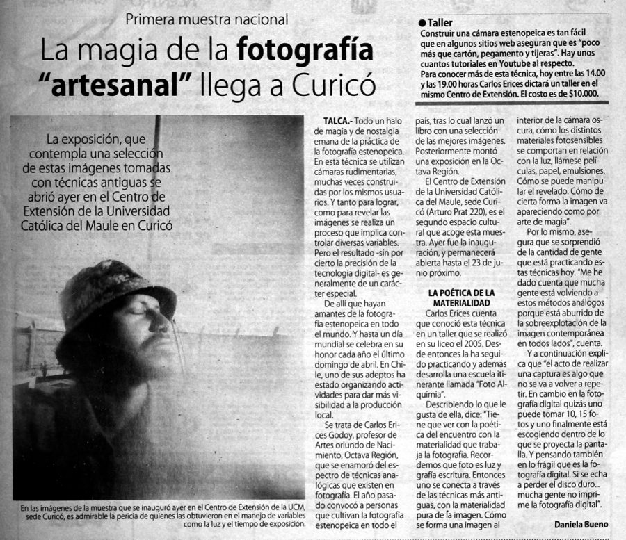 06 de mayo en Diario El Centro: “La magia de la fotografía “artesanal” llega a Curicó