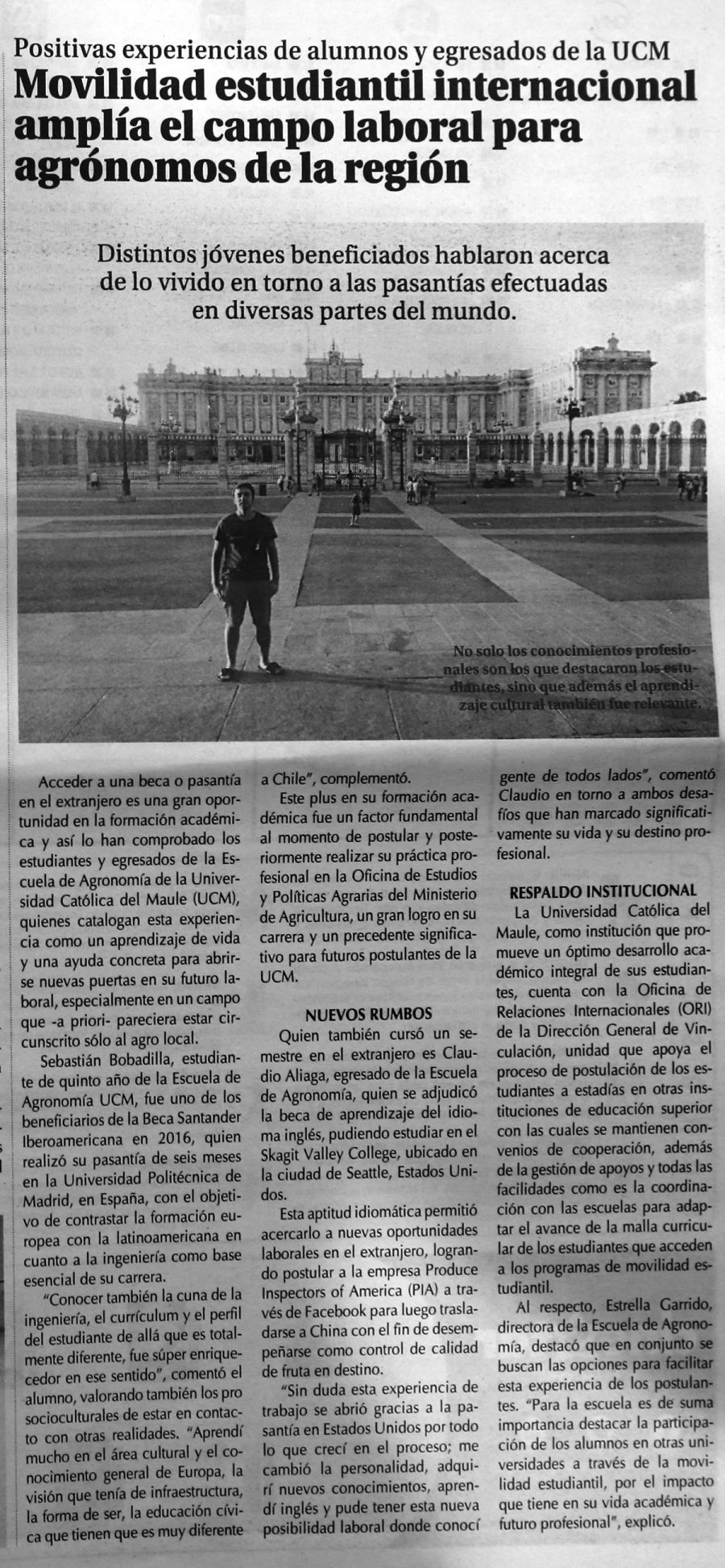 06 de agosto en Diario El Centro: “Movilidad estudiantil internacional amplía el campo laboral para agrónomos de la región”