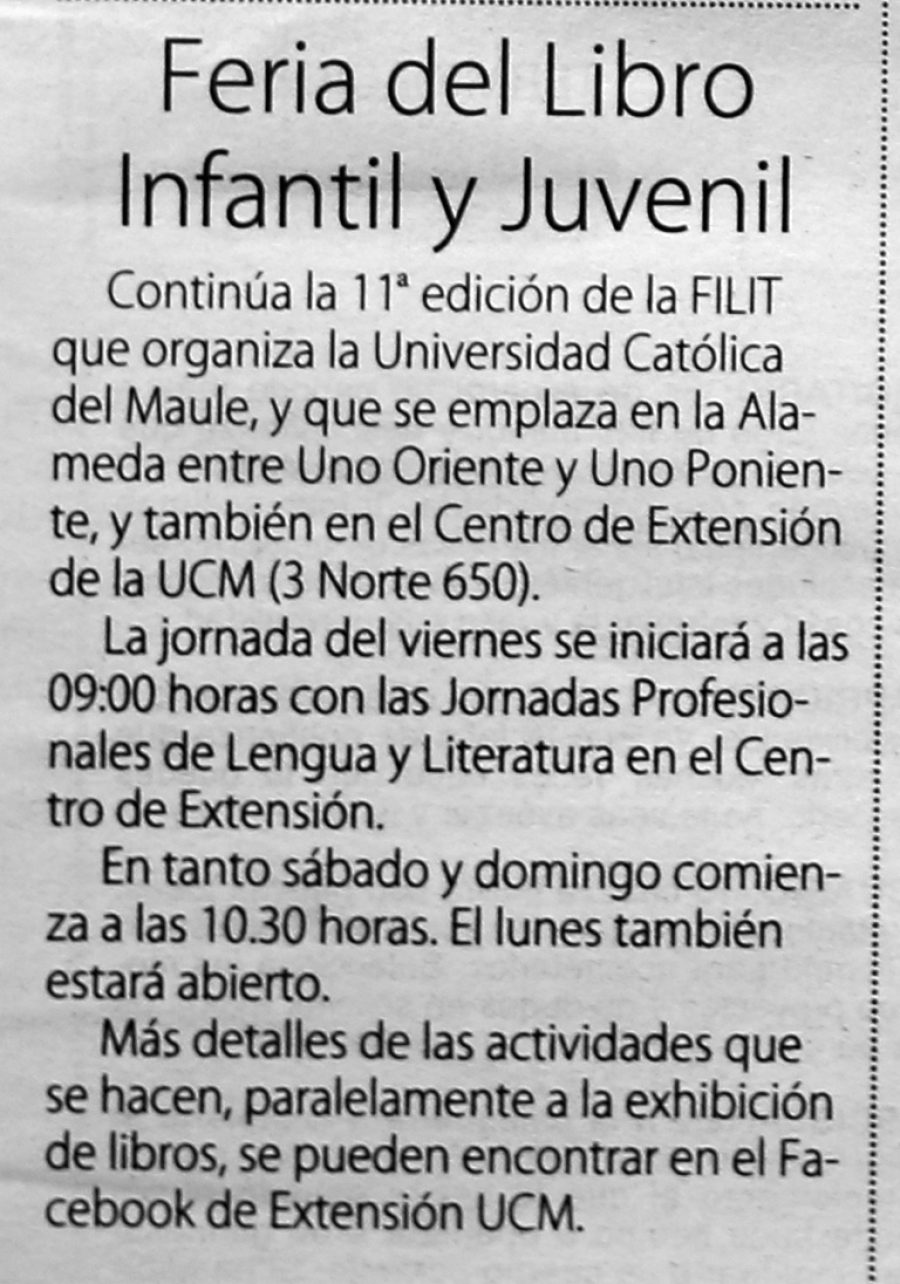 06 de octubre en Diario El Centro: “Feria del Libro Infantil y Juvenil”