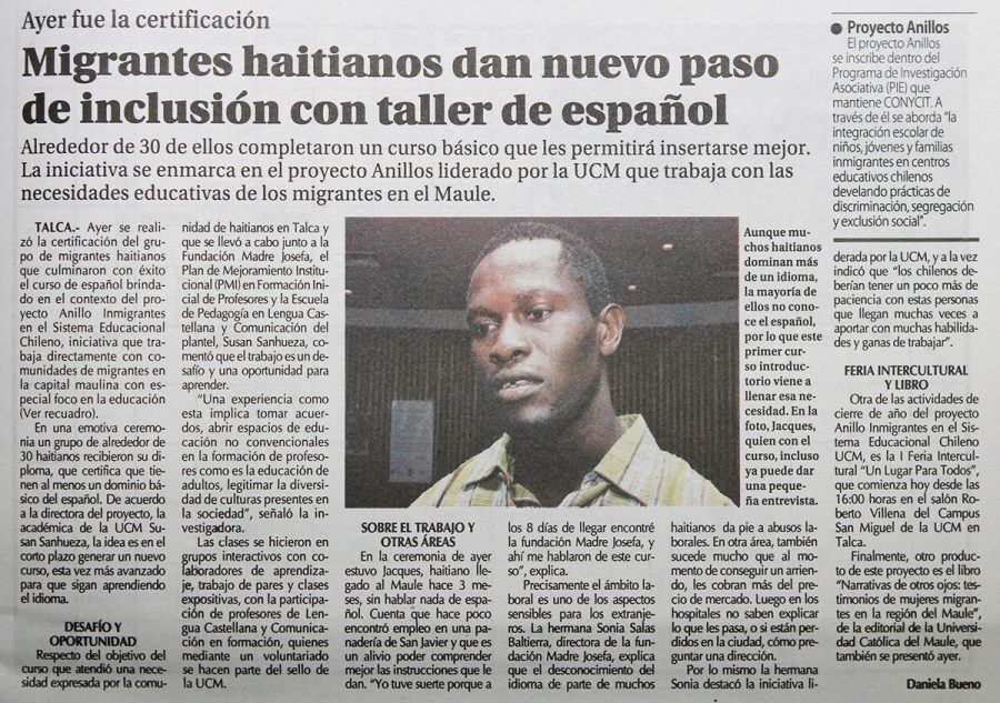 07 de enero 2017 en Diario El Centro: “Migrantes haitianos dan nuevo paso de inclusión con taller de español”