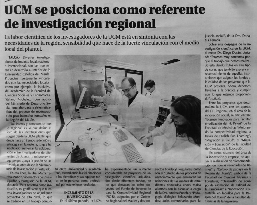 07 de enero en Diario El Centro: “UCM se posiciona como referente de investigación regional”