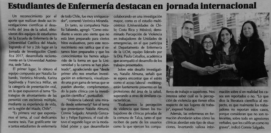 07 de enero en Diario El Centro: “Estudiantes de Enfermería destacan en jornada internacional”