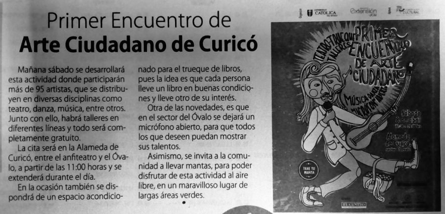 07 de abril en Diario El Centro: “Primer Encuentro de Arte Ciudadano de Curicó”
