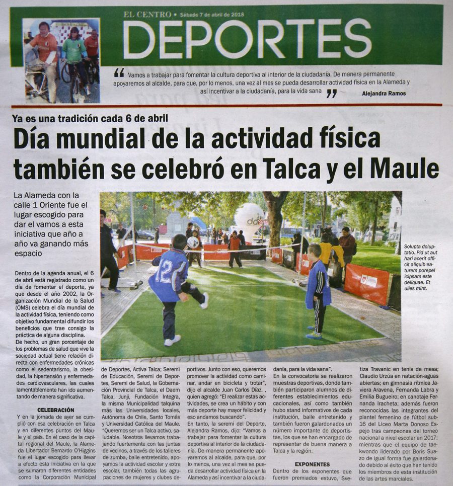 07 de abril en Diario El Centro: “Día Mundial de la Actividad Física también se celebró en Talca y el Maule”
