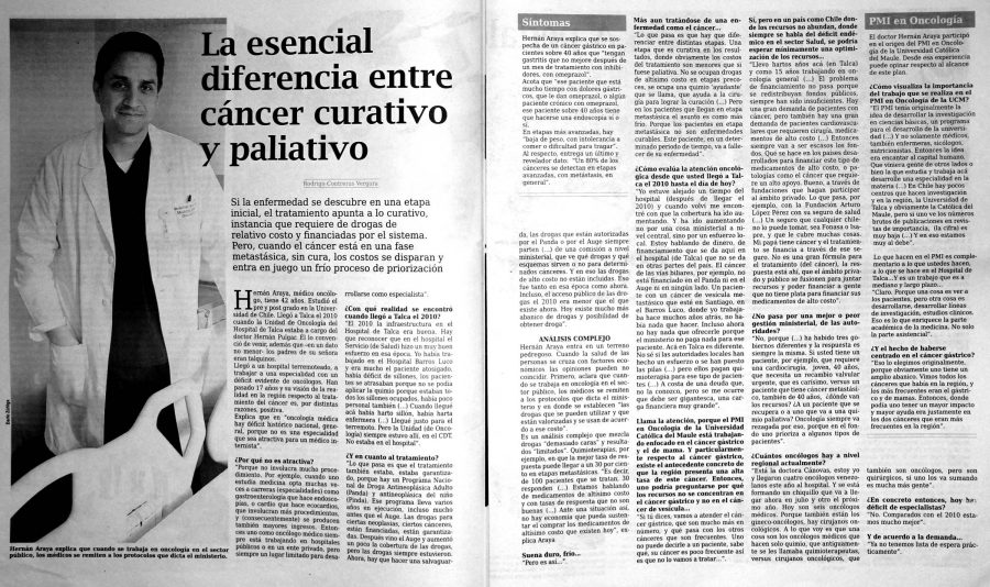 07 de mayo en Diario El Centro: “La esencial diferencia entre cáncer curativo y paliativo”