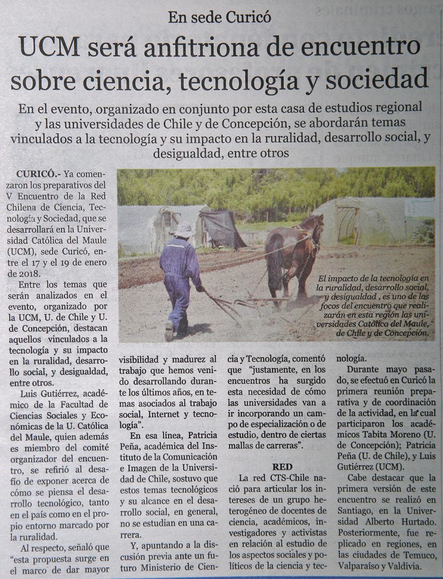 07 de junio en Diario El Centro: “UCM será anfitriona de encuentro sobre ciencia, tecnología y sociedad”