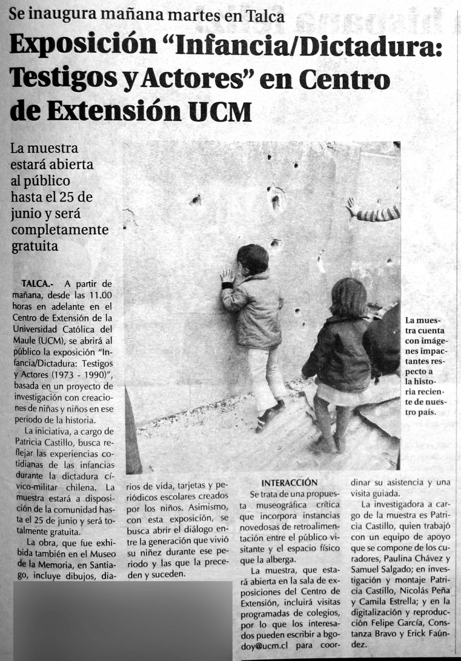08 de mayo en Diario El Centro: “Exposición “Ingancia/Dictadura: Testigos y Actores” en Centro de Extensión UCM”