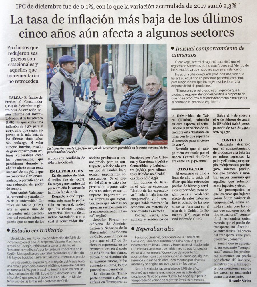 09 de enero en Diario El Centro: “La tasa de inflación más baja de los últimos cinco años aún afecta a algunos sectores”