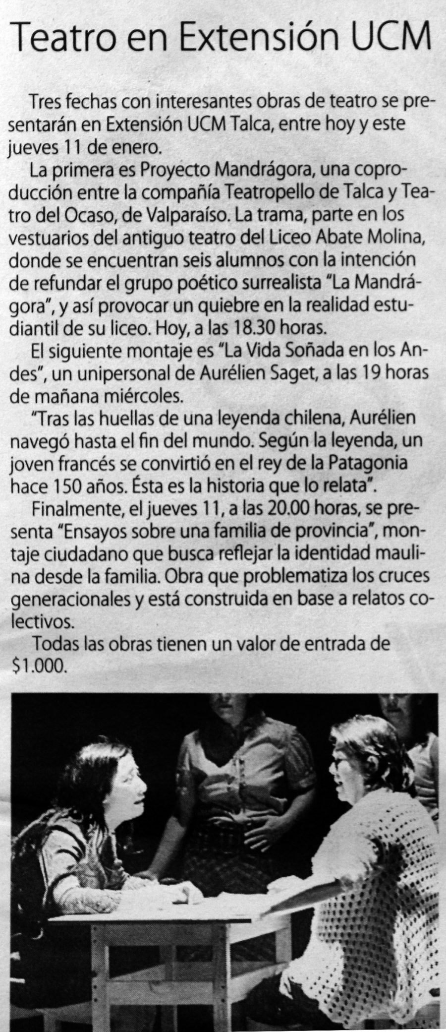 09 de enero en Diario El Centro: “Teatro en Extensión UCM”
