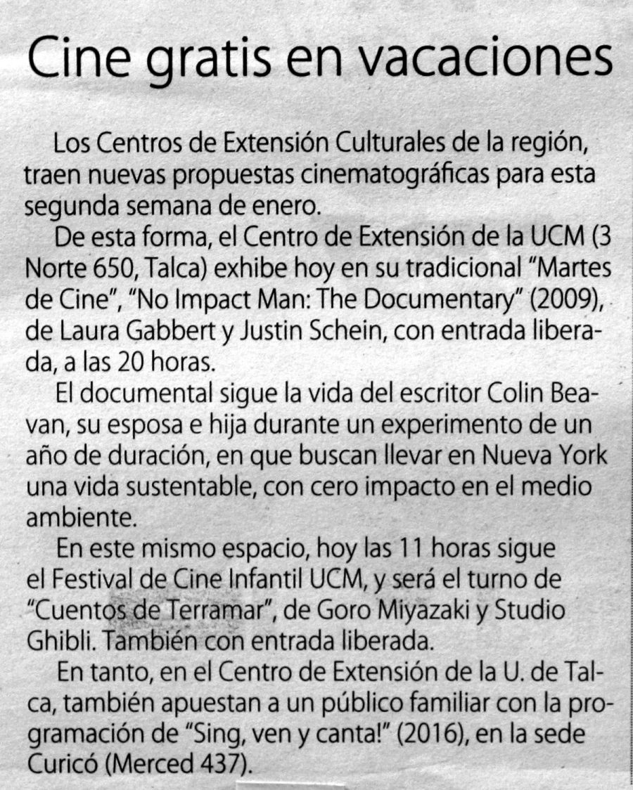 09 de enero en Diario El Centro: “Cine gratis en vacaciones”