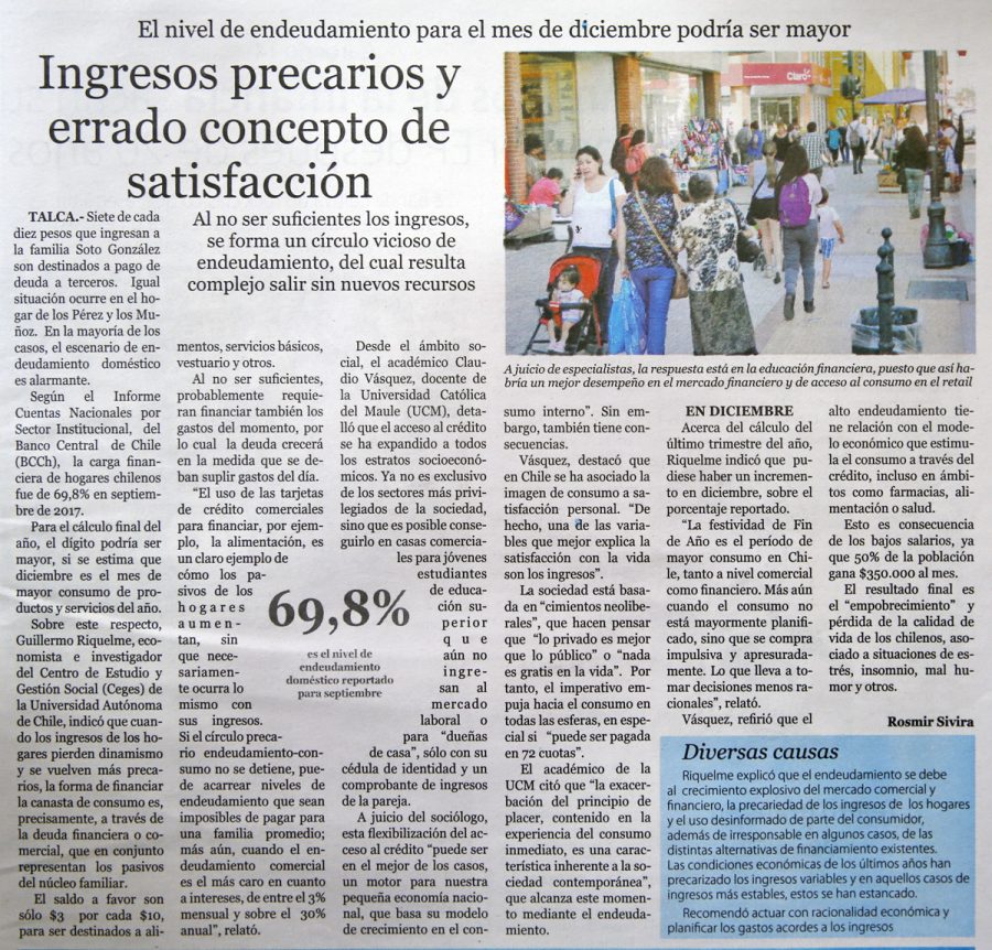 10 de enero en Diario El Centro: “Ingresos precarios y errado concepto de satisfacción”