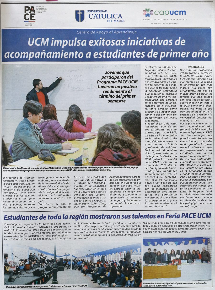 10 de septiembre en Diario El Centro: “UCM impulsa exitosas iniciativas de acompañamiento a estudiantes de primer año”