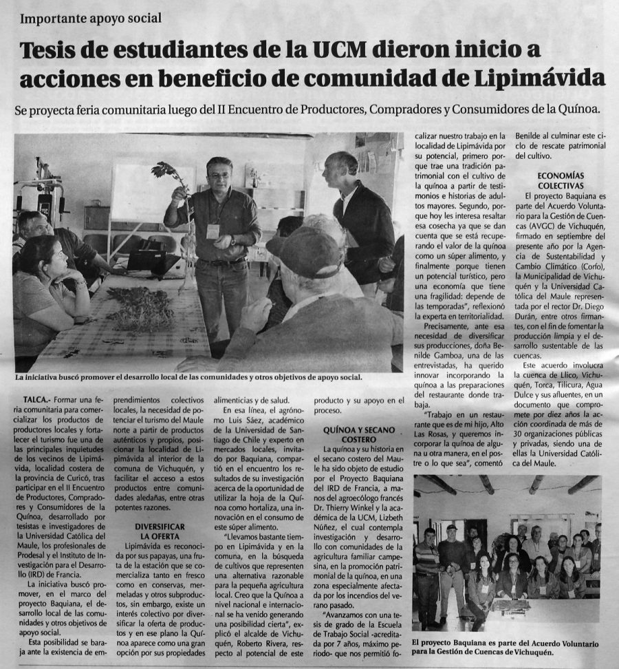 10 de diciembre en Diario El Centro: “Tesis de estudiantes de la UCM dieron inicio a acciones en beneficio de comunidad de Lipimávida”