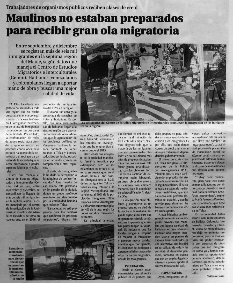 10 de diciembre en Diario El Centro: “Maulinos no estaban preparados para recibir gran ola migratoria”