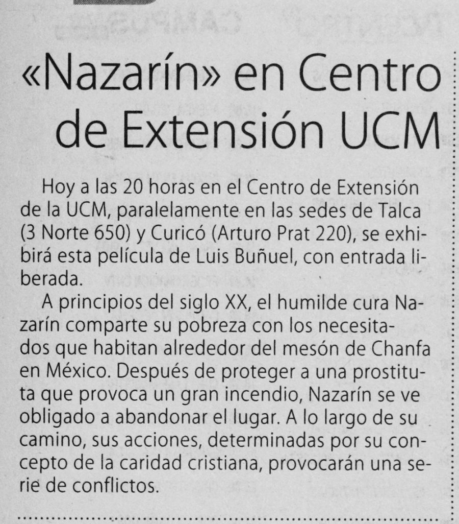 11 de abril en Diario El Centro: “Nazarín en Centro de Extensión UCM”