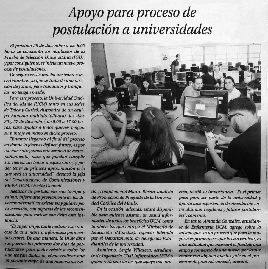 11 de diciembre en Diario El Centro: “Apoyo para proceso de postulación a universidades”