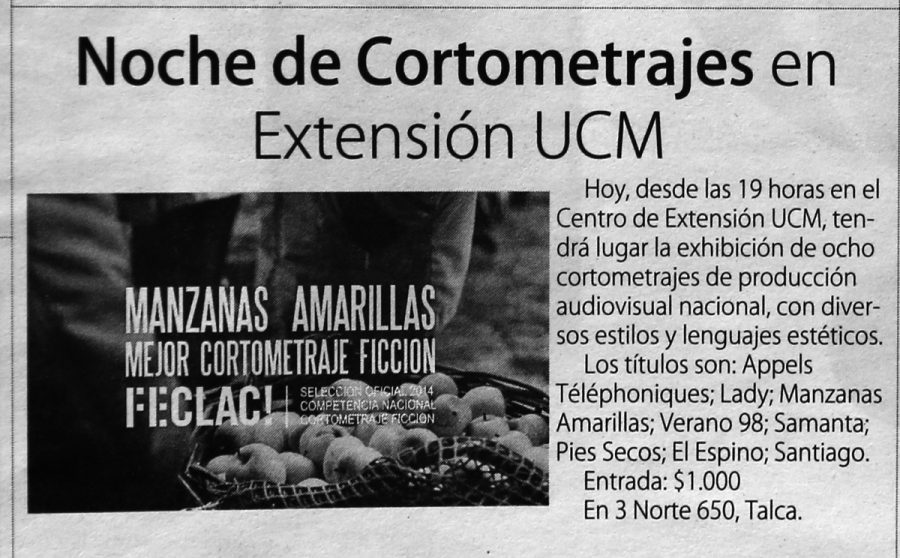 12 de enero en Diario El Centro: “Noche de Cortometrajes en Extensión UCM”