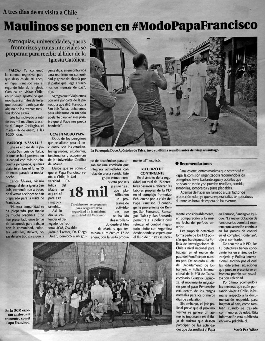 12 de enero en Diario El Centro: “Maulinos se pinen en #ModoPapaFrancisco”