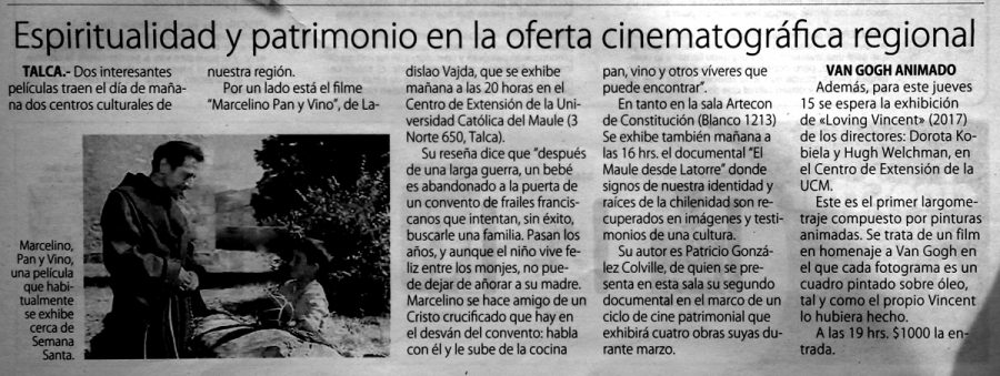 12 de marzo en Diario El Centro: “Espiritualidad y patrimonio en la oferta cinematográfica regional”