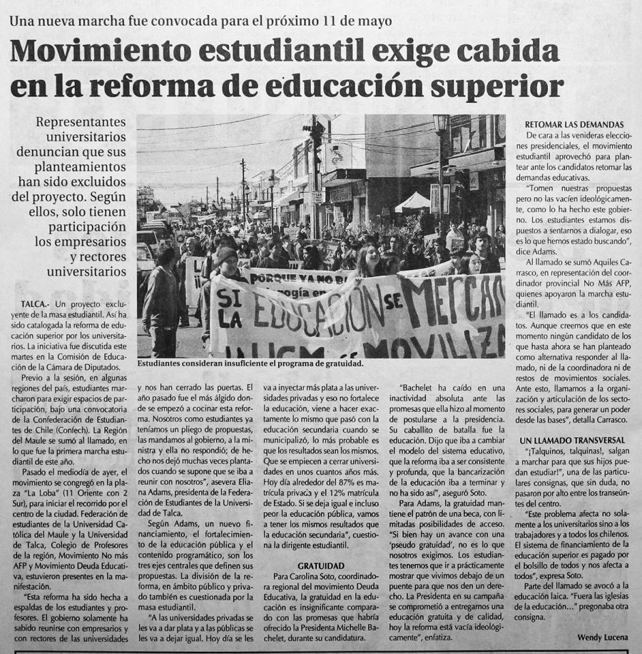 12 de abril en Diario El Centro: “Movimiento estudiantil exige cabida en la reforma de educación superior”