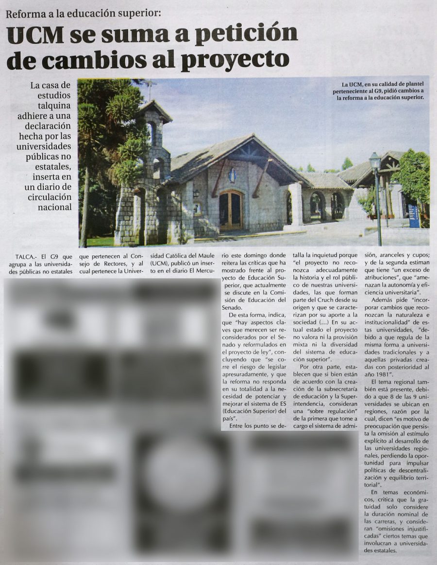 12 de septiembre en Diario El Centro: “UCM se suma a petición de cambios al proyecto”