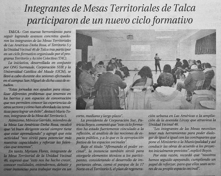 13 de junio en Diario El Centro: “Integrantes de Mesas Territoriales de Talca participaron de un nuevo ciclo formativo”