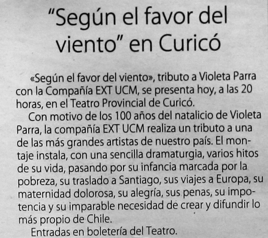 13 de diciembre en Diario El Centro: “Según el favor del viento en Curicó”