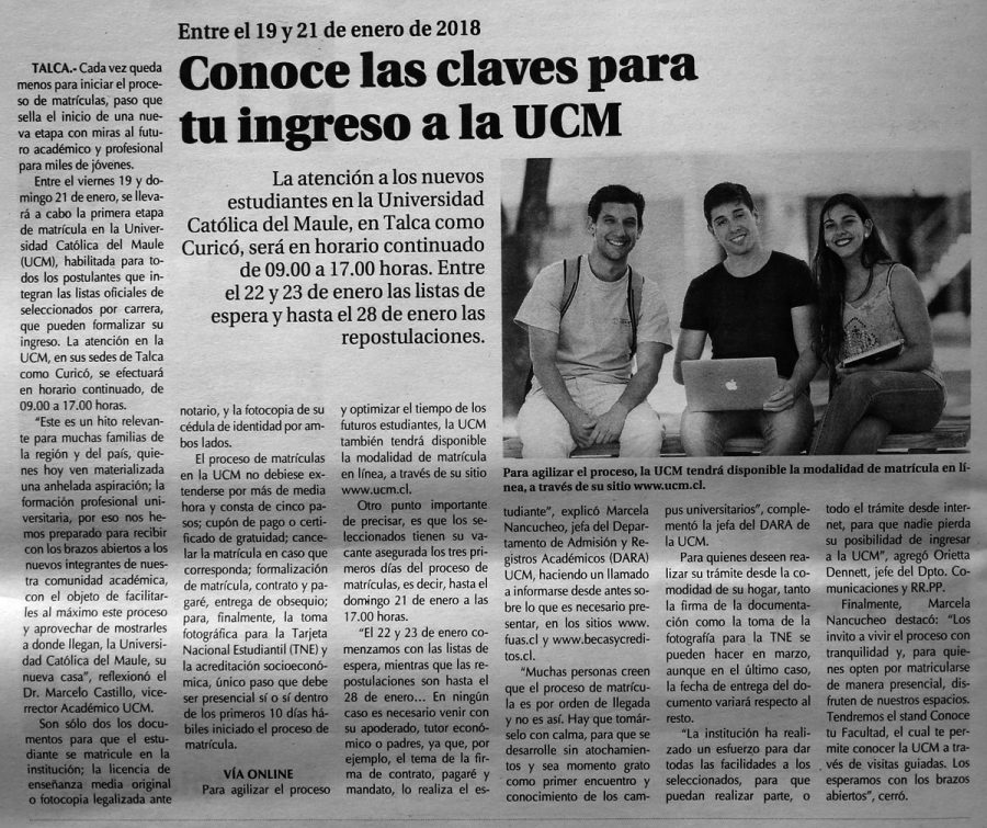 14 de enero en Diario El Centro: “Conoce las claves para tu ingreso a la UCM”
