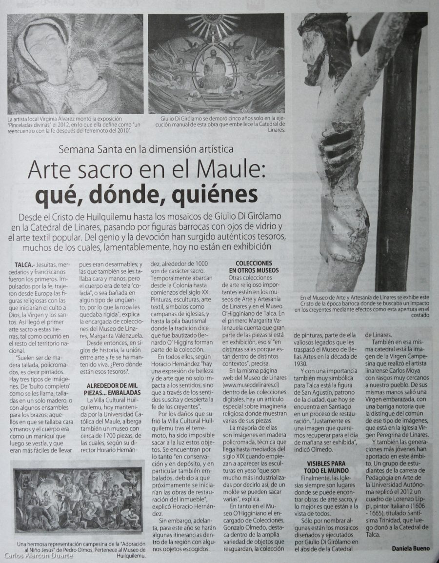 14 de abril en Diario El Centro: “Arte sacro en el Maule: qué, dónde, quiénes”