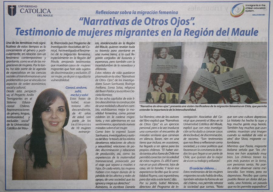 14 de mayo en Diario El Centro: “Narrativas de Otros Ojos”. Testimonio de mujeres migrantes en la Región del Maule”