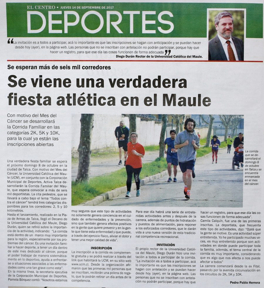 14 de septiembre en Diario El Centro: “Se viene una verdadera fiesta atlética en el Maule”