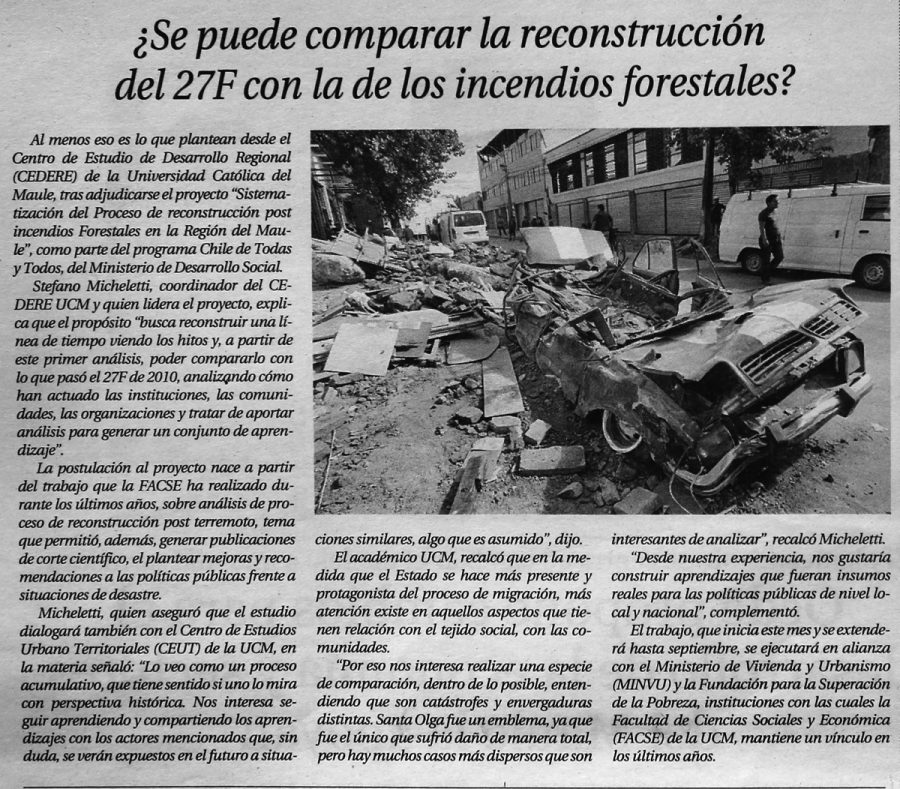 15 de enero en Diario El Centro: “¿Se puede comparar la reconstrucción del 27F con la de los incendios forestales?”