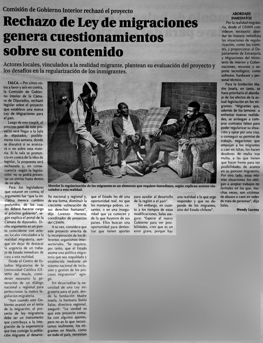 15 de enero en Diario El Centro: “Rechazo de Ley de migraciones genera cuestionamientos sobre su contenido”