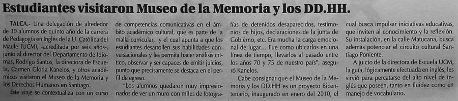 15 de mayo en Diario El Centro: “Estudiantes visitaron Museo de la Memoria y los DD.HH”