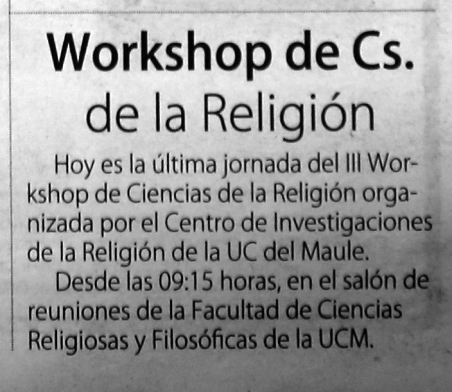 16 de marzo en Diario El Centro: “Workshop de Cs. de la Religión”