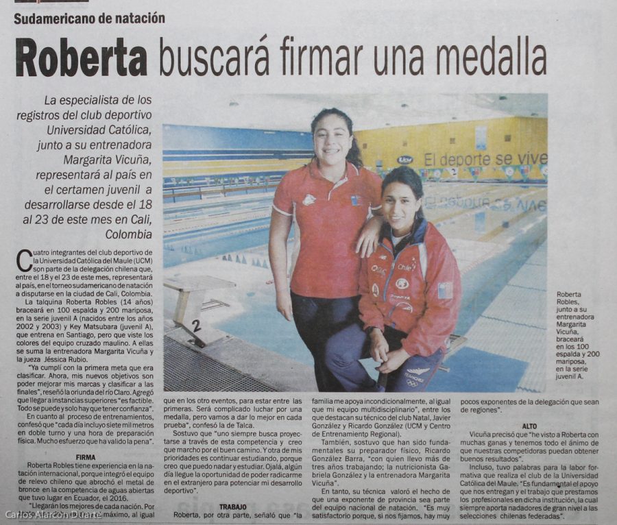 17 de abril en Diario El Centro: “Roberta buscará firmar una medalla”