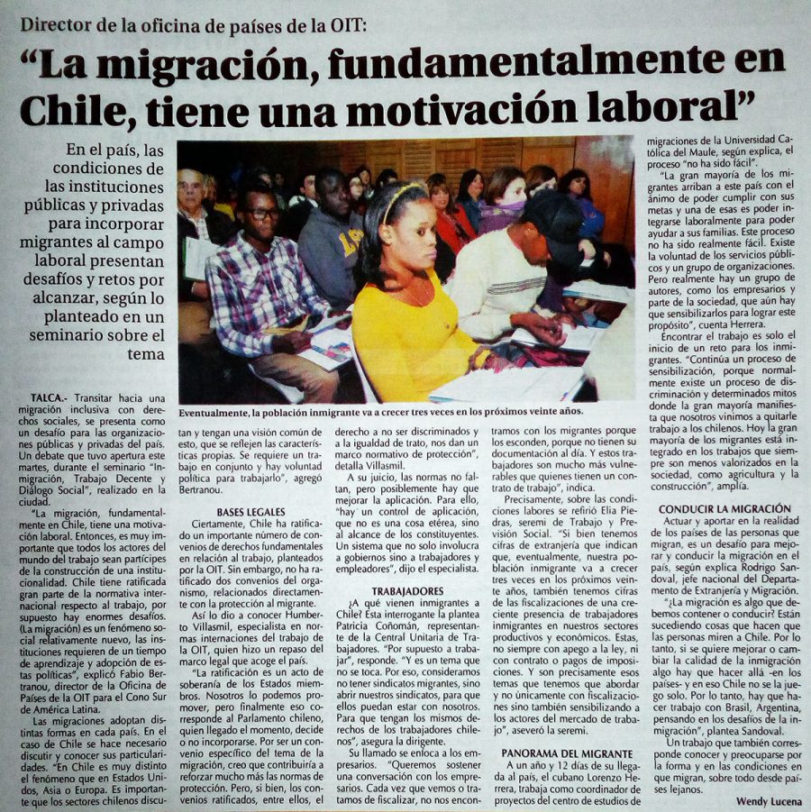 17 de mayo en Diario El Centro: “La migración, fundamentalmente en Chile, tiene una motivación laboral”