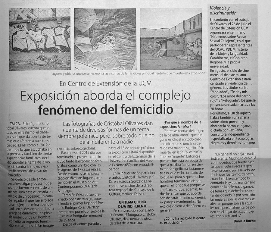 17 de julio en Diario El Centro: “Exposición aborda el complejo fenómeno del femicidio”
