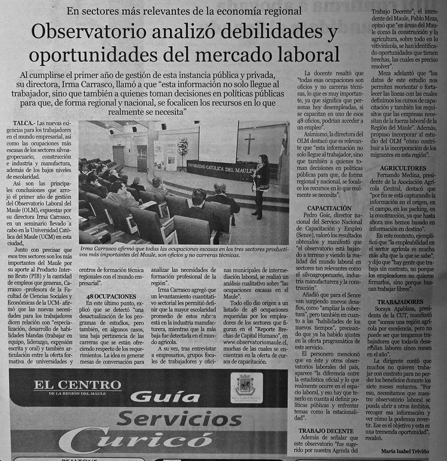 17 de julio en Diario El Centro: “Observatorio analizó debilidades y oportunidades del mercado laboral”