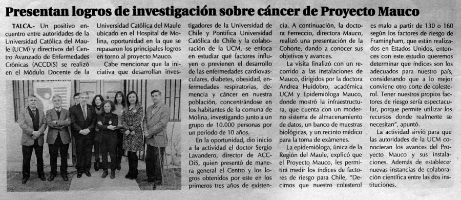17 de septiembre en Diario El Centro: “Presentan logros de investigación sobre cáncer de Proyecto Mauco”