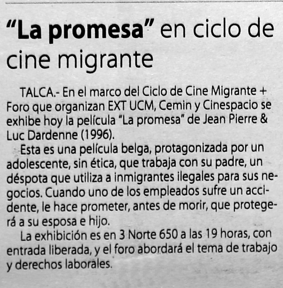 17 de octubre en Diario El Centro: “La promesa en ciclo de cine migrante”